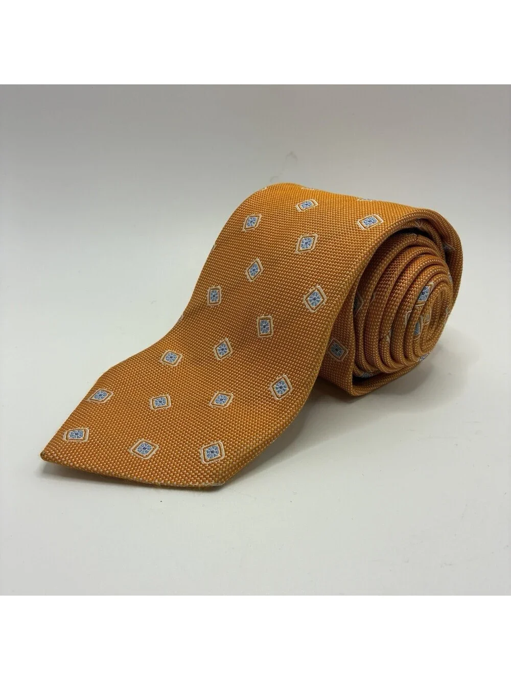 Brooks Brothers Makers & Merchants Silk Tie Orange Geometric Pattern Print USA